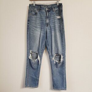 American Eagle Women Mom Jeans Comfort Stretch Waistband Sz 10 Distress Straight